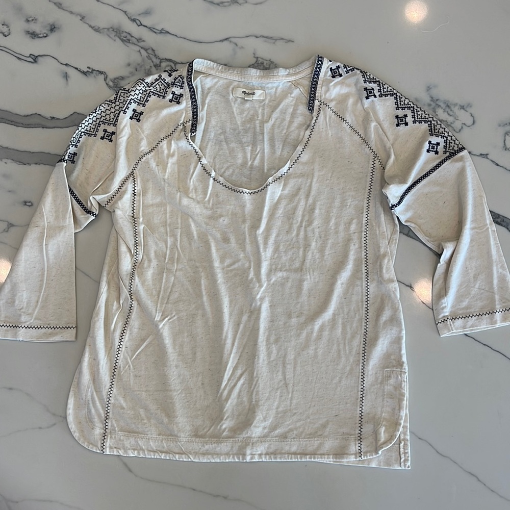 madewell 3/4 embroidered blouse. Size small.